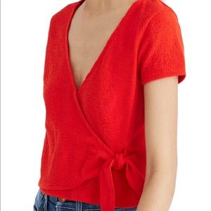 Madewell red tie faux wrap top size m